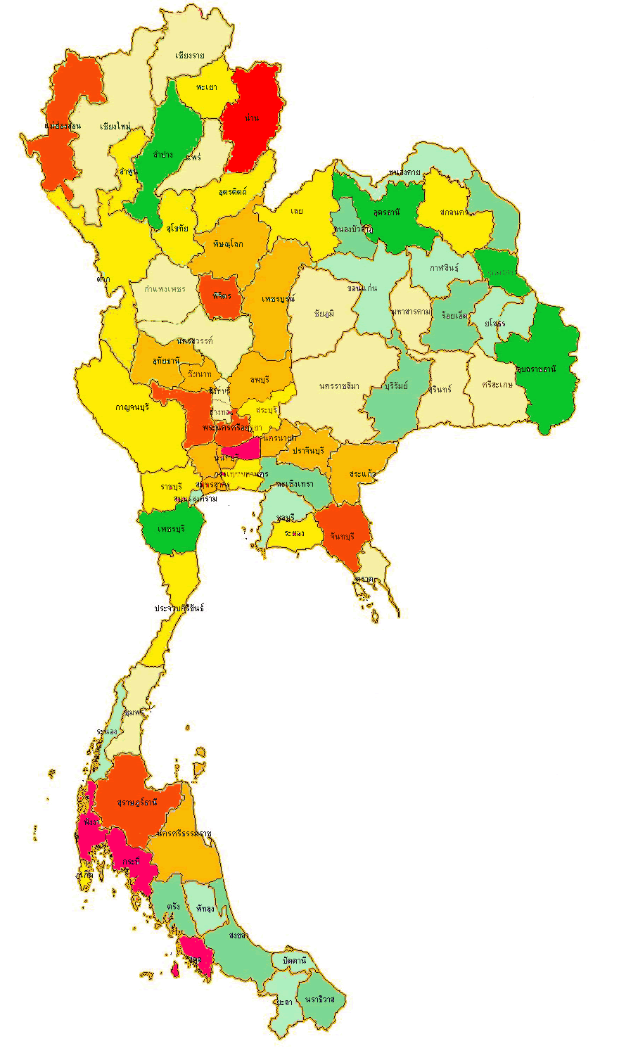  Thailand  Map 76 Provinces 