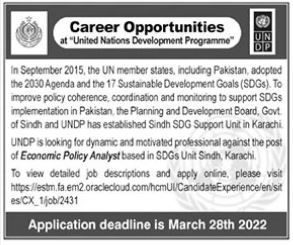 Latest United Nations Development Programme UNDP Management Posts Karachi 2022