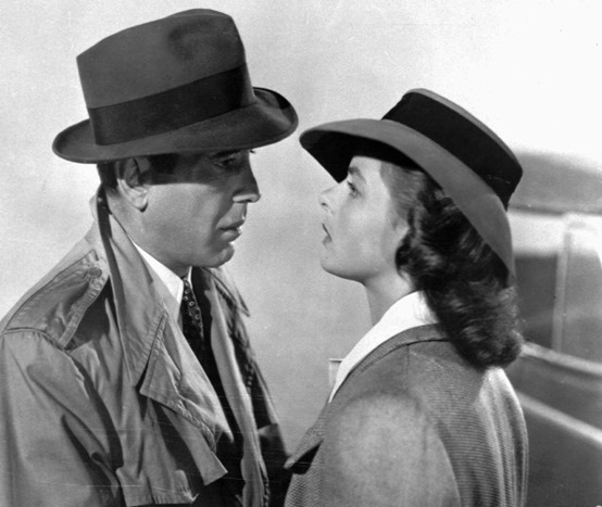 ** FILE ** This studio publicity file photo shows actors Humphrey Bogart, left, and Swedish-born actress Ingrid Bergman in a scene from the 1943 classic film "Casablanca."  The American Film Institute released their list of nominees, Wednesday, Nov. 17, 2004, for the top 100 quotes from U.S. movies, with contenders including Bogart's "Here's looking at you, kid" from "Casablanca," Arnold Schwarzenegger's "I'll be back" from "The Terminator" and Jack Nicholson's "You can't handle the truth!" from "A Few Good Men." Bogart has 10 quotes on the ballot. (AP Photo)