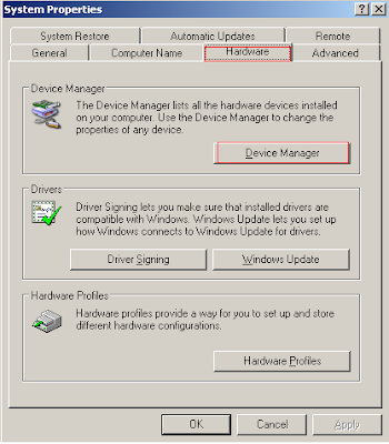 System Properties Hardware