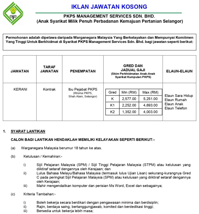 Jawatan Kosong PKPS September 2021