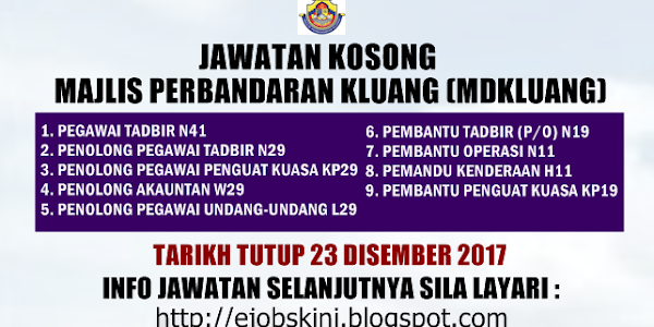 Jawatan Kosong Majlis Perbandaran Kluang (MPKluang) - 23 Disember 2017