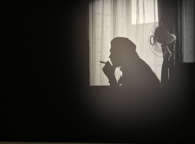 Autoritratto di profilo di Che Guevara nel 1959, mentre fuma un sigaro.