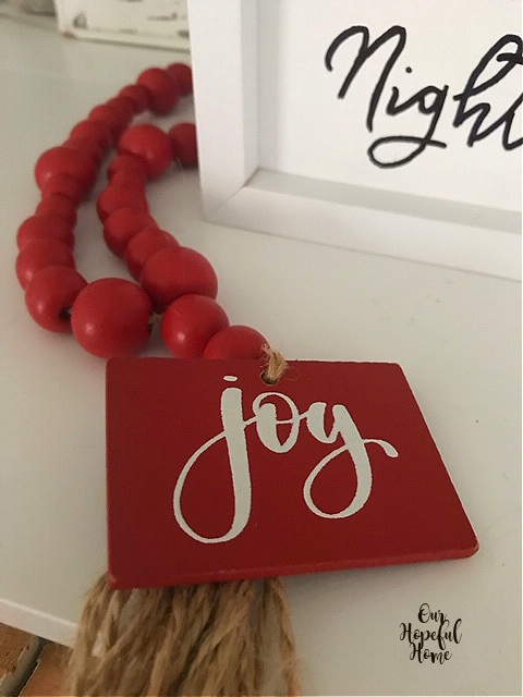 square red wood Joy sign bead garland