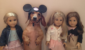 Cute dogs - part 8 (50 pics), dog wears mickey mouse hat sitting with dolls