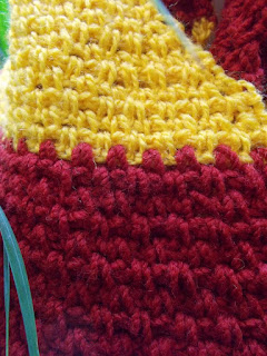Sweet Nothings Crochet free crochet pattern blog ; close up photo of the 1st of the Lovely Harry Potter Inspired cowl (on a mannequin)