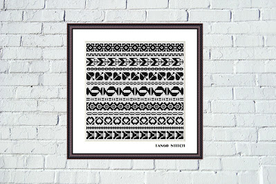 Art Nouveau black and white cross stitch ornaments sampler design - Tango Stitch