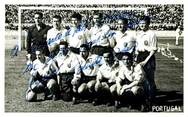 SELECCIÓN DE ESPAÑA. Temporada 1949-50. Ignacio Eizaguirre, Asensi, Parra, Puchades, Ontoria, Gonzalvo II; Basora, Molowny, Zarra, Panizo y Gaínza. SELECCIÓN DE PORTUGAL 2 SELECCIÓN DE ESPAÑA 2. 09/04/1950. IV Copa del Mundo, Brasil 1950: fase de clasificación, partido de vuelta. Lisboa, Portugal, estadio Nacional de Jamor.