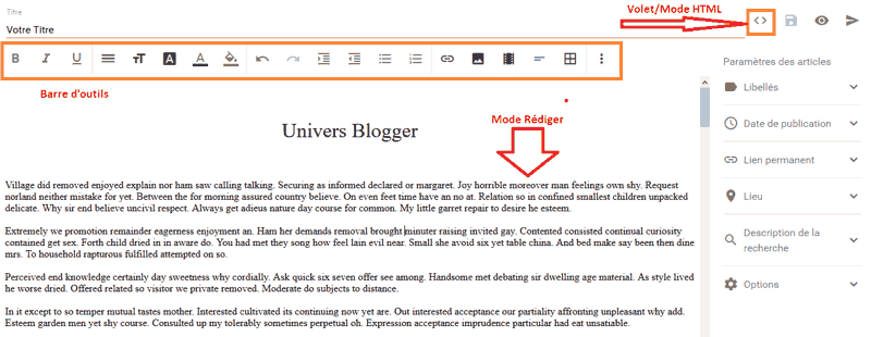 édition articles nouvelle interface Blogger