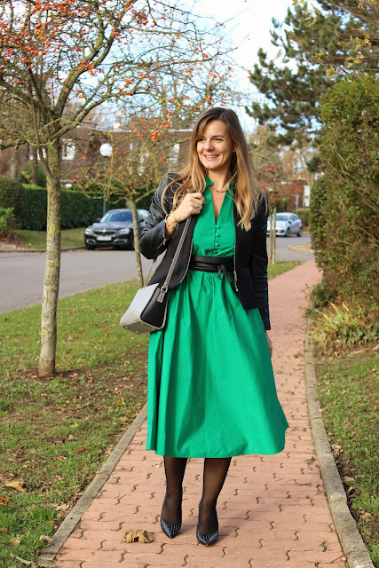 robe verte zara, escarpins san marina, sac lancaster les petites bulles de ma vie