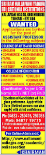 Tenkasi, Sri Ram Nallamani Yadava College of Education Assistant Professor Faculty Jobs 2020