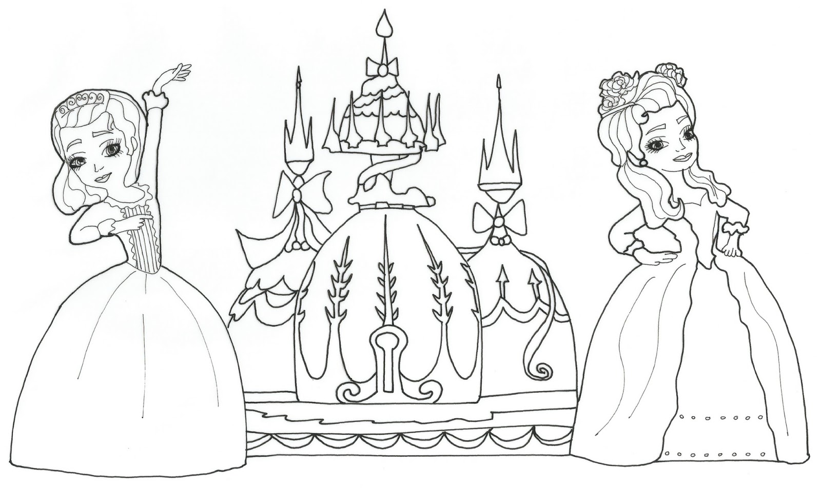 Free printable coloring page for Amber and Hildegard from Sofia the first episode The Shy Princess Here To Print