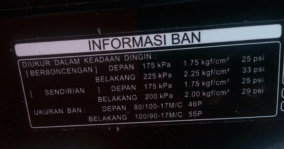  Ukuran  Ban  Motor  Supra X  125 Fi Perodua t