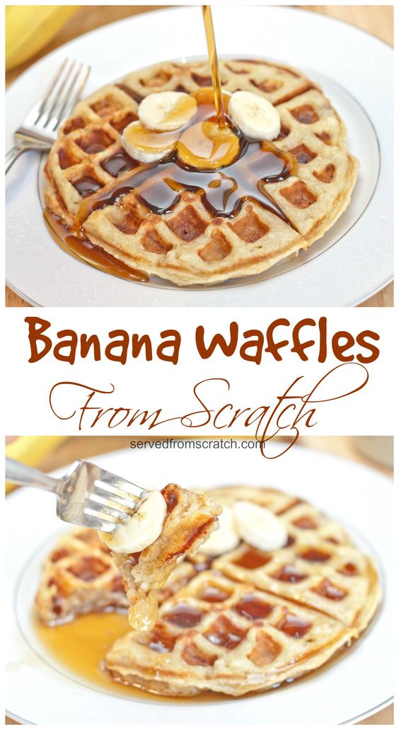 Have I mentioned lately how much my husband and I love bananas?  Between the multiple banana ice creams, the banana pecan muffins, and the whole wheat banana pancakes, of course we’d make Homemade Banana Waffles.  Especially now that I keep sliced bananas in our freezer at all times to be able to whip up some Peanut Butter Banana Ice Cream whenever the craving hits.  