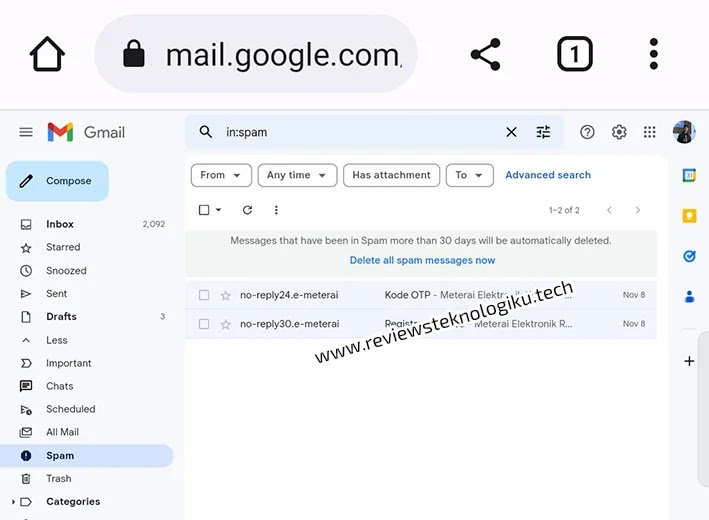 cara melihat folder spam gmail di hp dan laptop