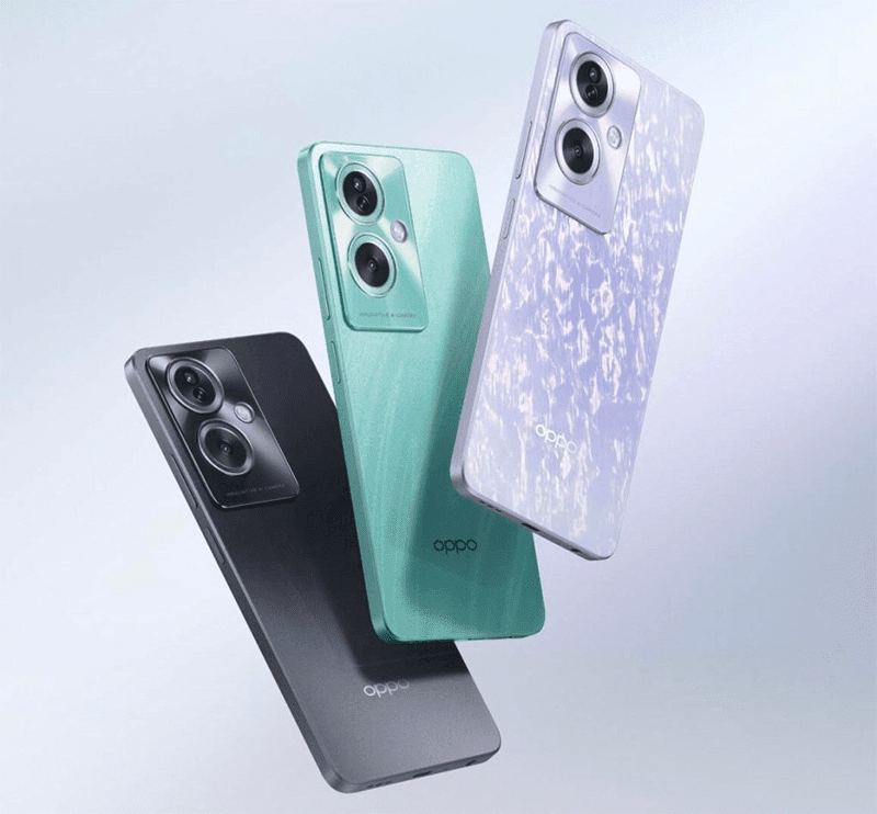 OPPO A12 in Black. Green and Violet colorways