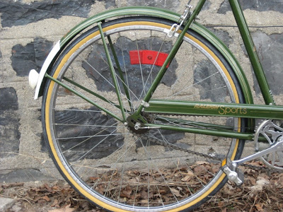 British green Raleigh three speed