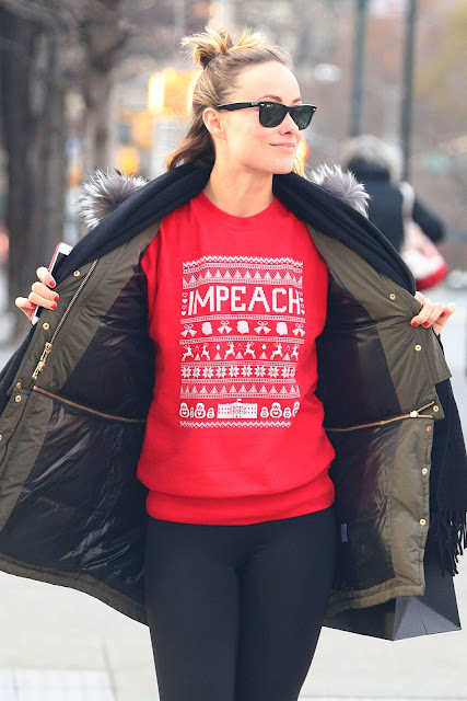 Olivia Wilde Pic In Red Impeach Christmas Sweater 