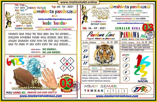 Syair Prediksi Jitu Pakong Mahkota Pandawa Rabu, 06 - Oktober - 2021
