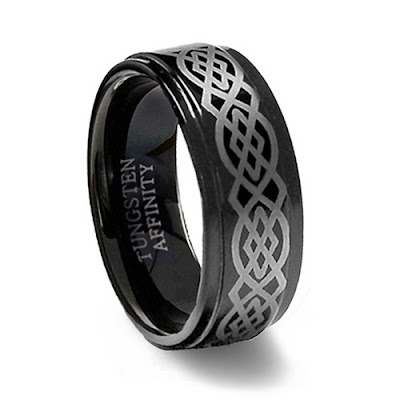 Black Tungsten Wedding Ring Celtic Design 8MM Width Size 13