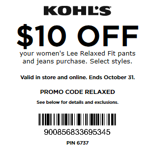 Kohl's Coupon $10 Off women's Lee Relaxed Fit pants and jeans 2015
