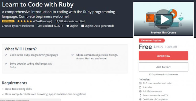 [100% Off](BestSelling) Learn to Code with Ruby (31.5 hours Of Content)| Worth 29,99$