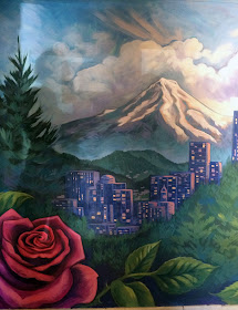 portland mural, mt hood mural, rose mural, cityscape mural, moon mural, forest mural