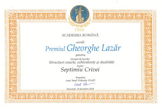 Septimiu Crivei - Premiul Gheorghe Lazăr al Academiei Române 