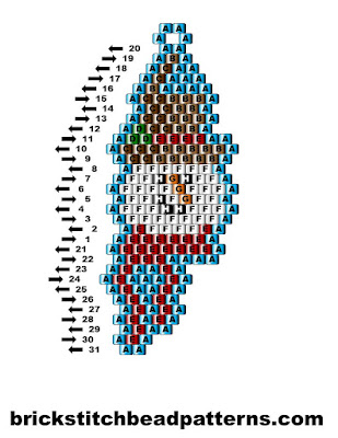 Click for a larger image of the Snow Man Smiling brick stitch bead pattern labeled color chart.