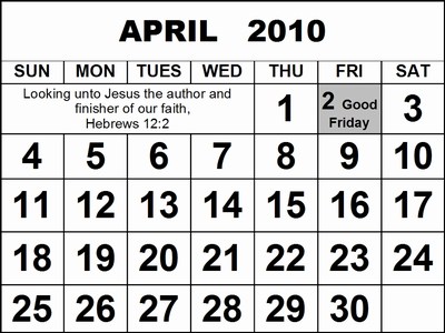 april 2010 calendar printable. free printable april