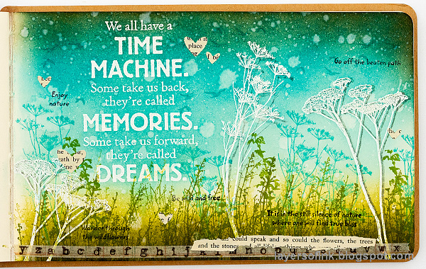 Layers of ink - Time Machine Art Journal Page Tutorial by Anna-Karin Evaldsson. With stamps by Darkroom Door.