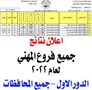 نتائج مهني 2022 دور اول لكل العراق