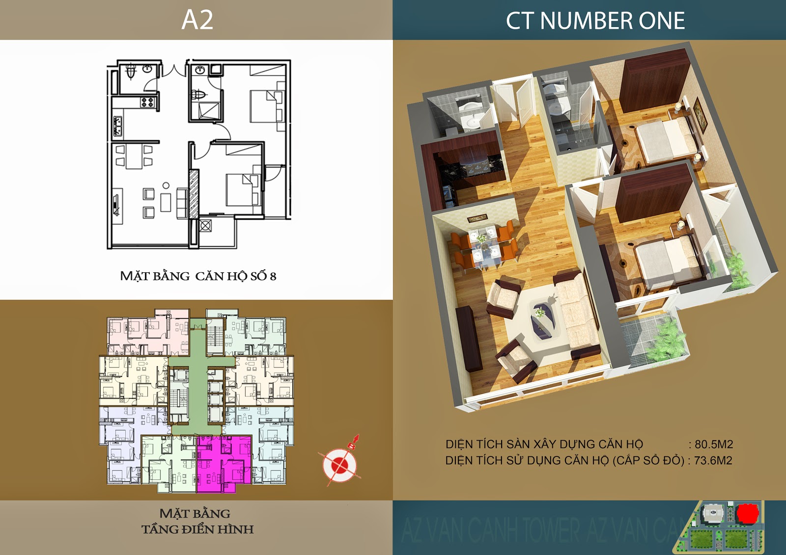 Căn số 8 - Diện tích 80.5m2 tại tòa A2 Chung cư CT Number One