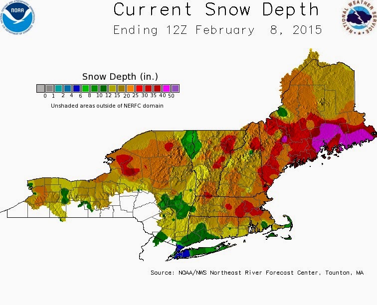 snow depth map maine Maps Of Current Forecast Snow Conditions In The Northeast snow depth map maine