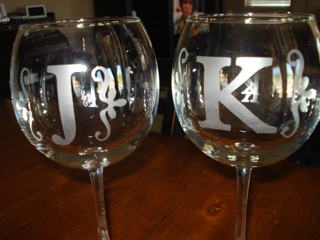 I etched these wine glasses for friends that are roommates.