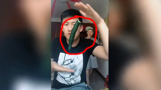 Chinese woman exposes her husband's floating cucumber magic trick is Hilarious