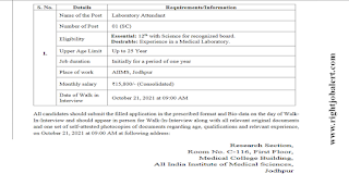 Laboratory Attendant Jobs in AIIMS Jodhpur