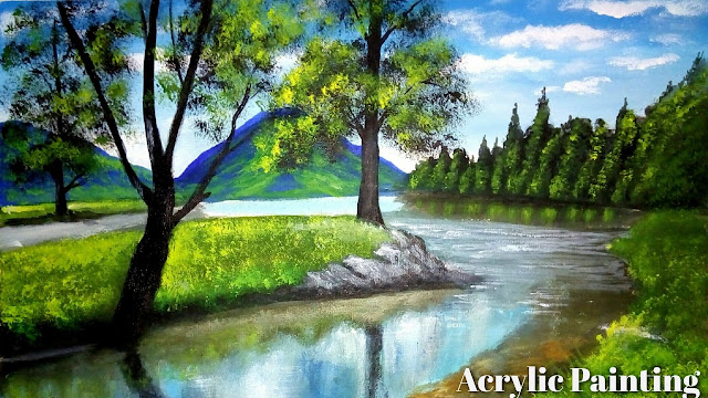 Acrylic Painting - Landscape Painting Tutorial - Acrylic Painting Step By Step By Fancy's Art