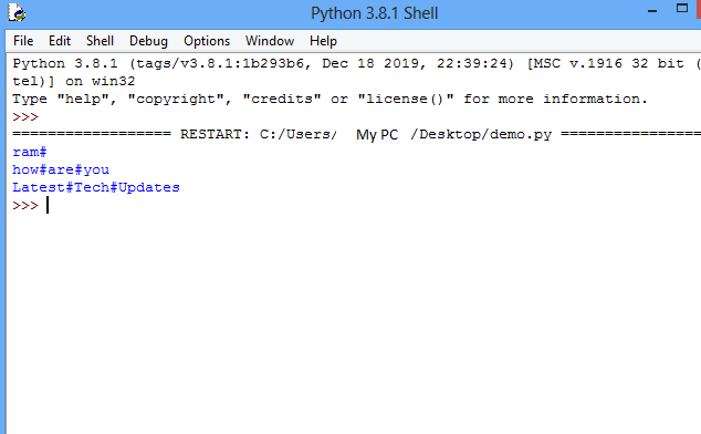 Read a text file line by line and display each word separated by a '#'