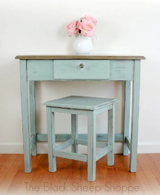 Petite writing desk painted duck egg blue.