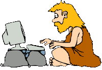 This is a caveman at a computer