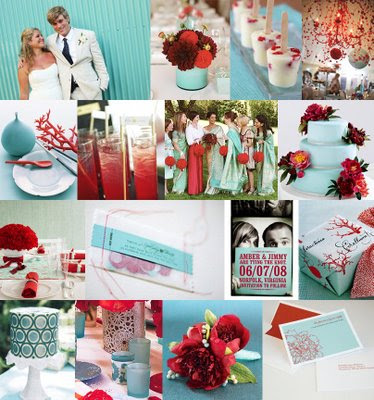 a different direction in the wedding colors cherry RED and aqua blue