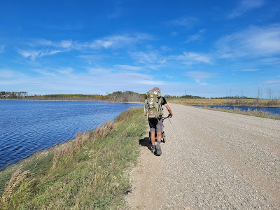 Sean Morton hiking Saskatchewan.