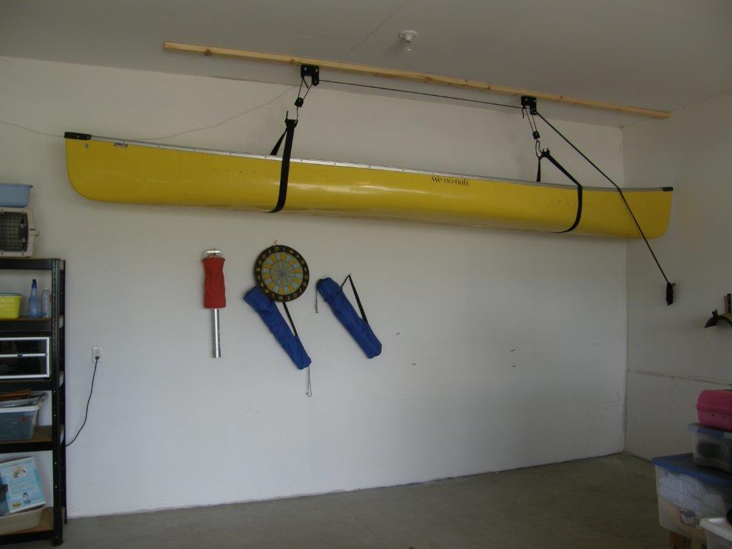  kayak or canoe to be stored in a garage near the roof ensuring there