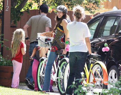 Miley Cyrus and Emily Osment Ride Bikes August 23 2008