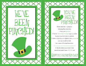 PINCHED! A FREE printable kit from ishouldbemoppingthefloor.com. It's the St. Patty's version of being BOOed!