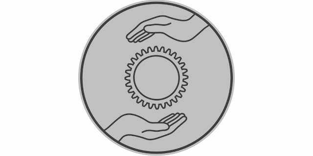 Collaboration, by michael.gr, based on original 'Gear' by Lluisa Iborra (https://thenounproject.com/icon/gear-1031260/) and 'hands making a circle' by Oleksandr Panasovskyi (https://thenounproject.com/icon/hands-making-a-circle-4289633/) from the Noun Project.