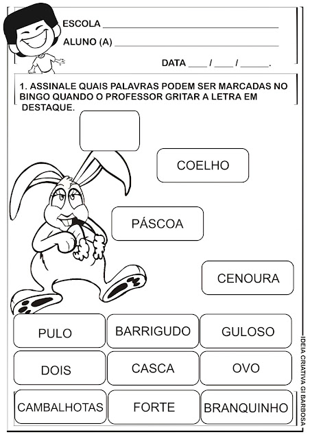 Ficha Didática Bingo Páscoa Galinha Pintadinha