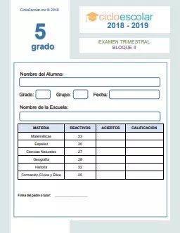 Examen Trimestral Quinto grado 2018-2019