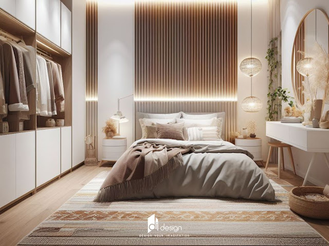 Mẫu thiết kế phòng ngủ màu trắng phong cách Bohemian